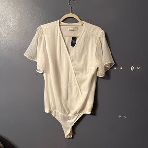 Abercrombie & Fitch White Sheer Polka Dot Bodysuit NWT